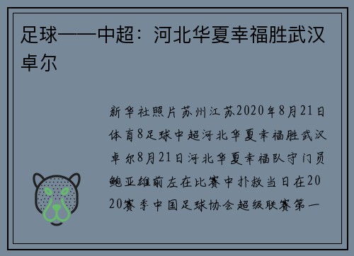 足球——中超：河北华夏幸福胜武汉卓尔