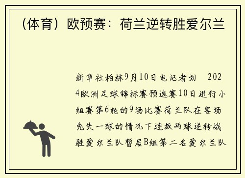 （体育）欧预赛：荷兰逆转胜爱尔兰